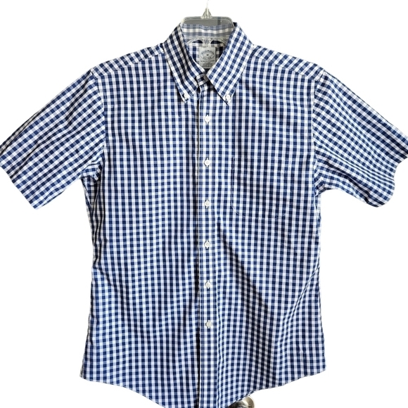 Brooks Brothers Mens Gingham Short Sleeve Button Down Sz Medium - Picture 1 of 9